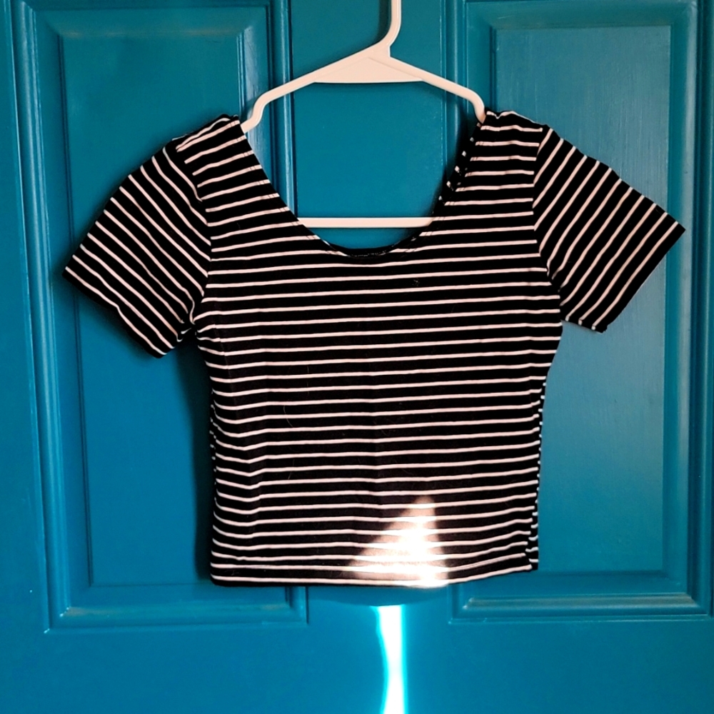 Black and White Striped CropTop
